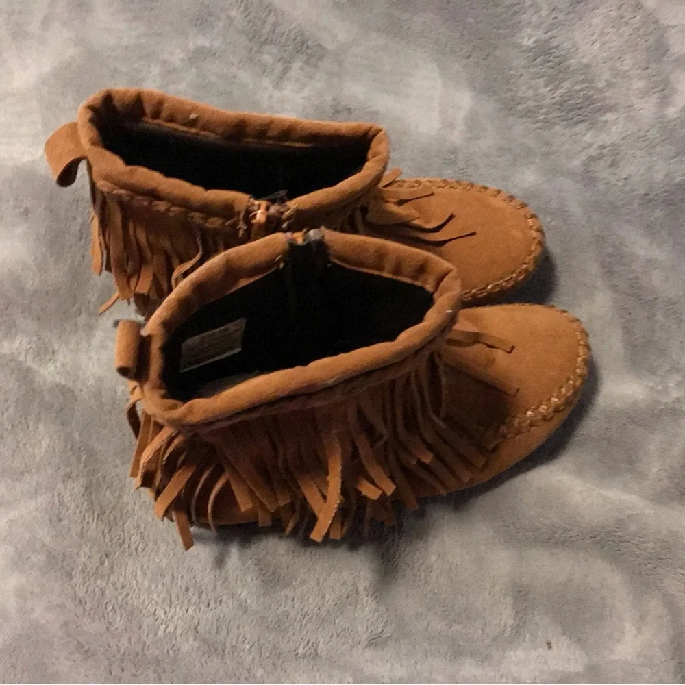 Fringed Suede Ankle Boots, by Hot Cakes - Girls Brown, Sz 3